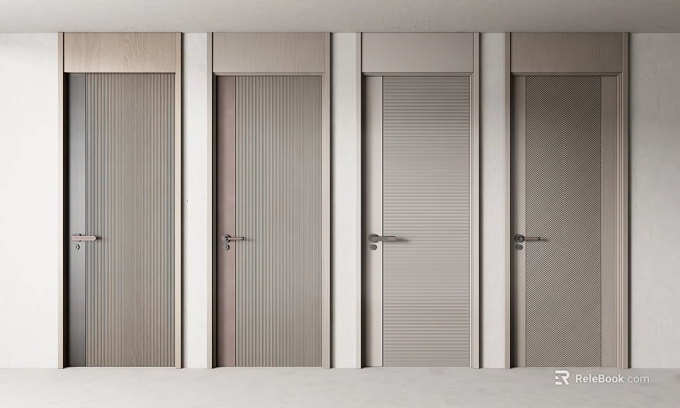 Modern Hinged Doors In Various Textured Designs And Neutral Tones 3d model 