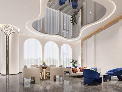Airport Station VIP Lounge Minimalist White Rest Area Reception Hall Open Tea Space Guizhou Element Pattern Rest Massage Recliner Leisure Chair Combination 3d model