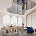 Airport Station VIP Lounge Minimalist White Rest Area Reception Hall Open Tea Space Guizhou Element Pattern Rest Massage Recliner Leisure Chair Combination 3d model