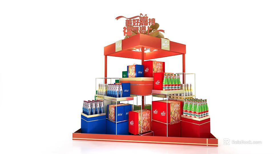 Retail Promotional Display Equipment for New Store Opening Promotion with Shelves and Product Arrangement 3d model 