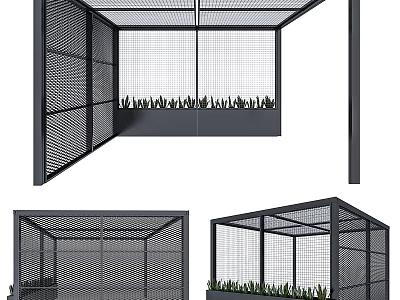 Modern Architectural Components With Metal Grid Design And Planter Box For Green Plants 3d model