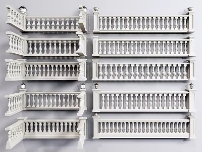 White Decorative Railings With Various Designs And Baluster Details For Home Decoration 3d model