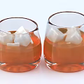 Two Glasses of Cold Refreshing Orange Drink with Ice Cubes 3d model