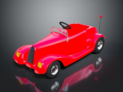 Vibrant Red Toy Convertible Car With Steering Wheel Antenna And Shiny Wheels 3d model