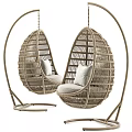 Stylish Rattan Egg Shaped Hanging Leisure Chairs With Comfortable Cushions And Metal Stand