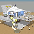 Vibrant Children's Play Area Design With Spiral Slide And Shade Umbrellas White Building Platform