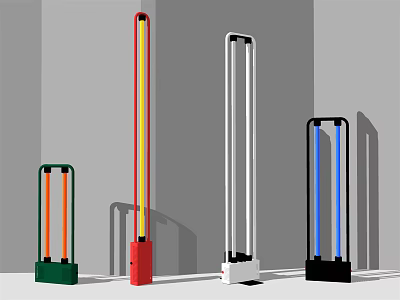 Colorful Modern Floor Lamps with LED Light Tubes in Red White Black Green Designs 3d model