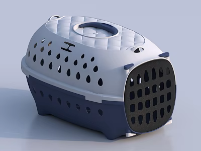 White And Blue Pet Carrier With Top Handle Side Ventilation Holes And Sturdy Base 3d model