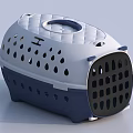 White And Blue Pet Carrier With Top Handle Side Ventilation Holes And Sturdy Base