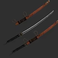 Traditional Samurai Swords With Leather Sheaths And Intricate Decorative Patterns