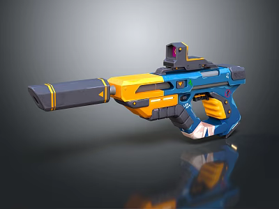 Futuristic Blue and Yellow Pistol with Scope and Modern Design Elements 3d model