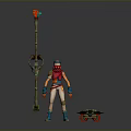 Mythical Character And Winged Creature With Colorful Wings Pink Spear And Glowing Platform