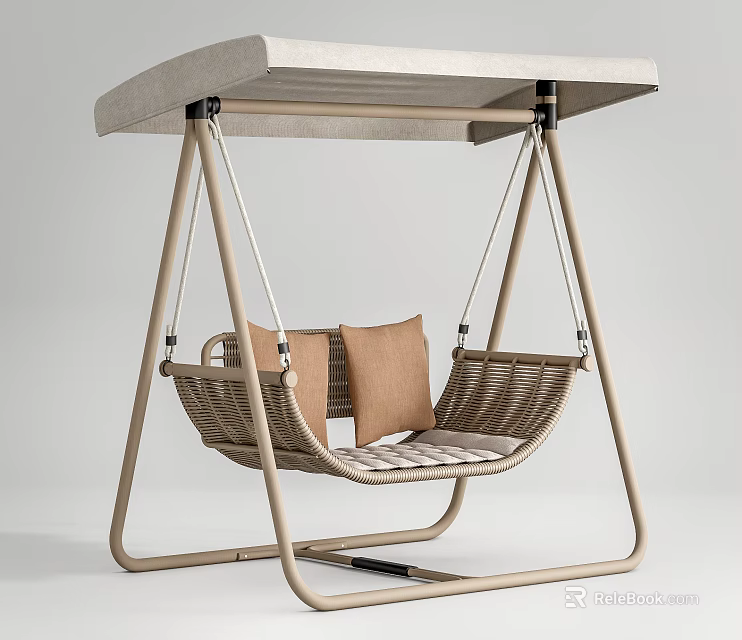 Modern Outdoor Wicker Swing Chair With Metal Frame Canopy And Cushions 3d model 