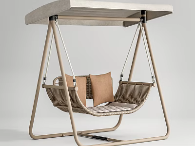 Modern Outdoor Wicker Swing Chair With Metal Frame Canopy And Cushions 3d model