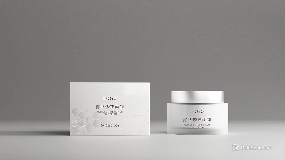 Oligopeptide Repair Face Cream Cosmetics With Packaging Box And Jar Container 3d model 