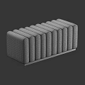 Gray Textured Fabric Ottoman Stool With Vertical Stripes And Matching Decorative Balls For Living Room