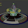 Rotating Display Equipment 3D Model Featuring Circular Multicolored Base And Central Spire Cabins