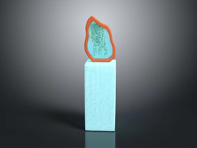 White Textured Stone Cube with Orange Border and Green Interior Pattern 3d model