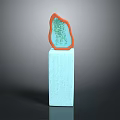 White Textured Stone Cube with Orange Border and Green Interior Pattern