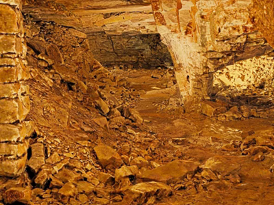 Natural Cave Terrain With Rugged Stone Walls Rocks Dirt And Arched Structure 3d model