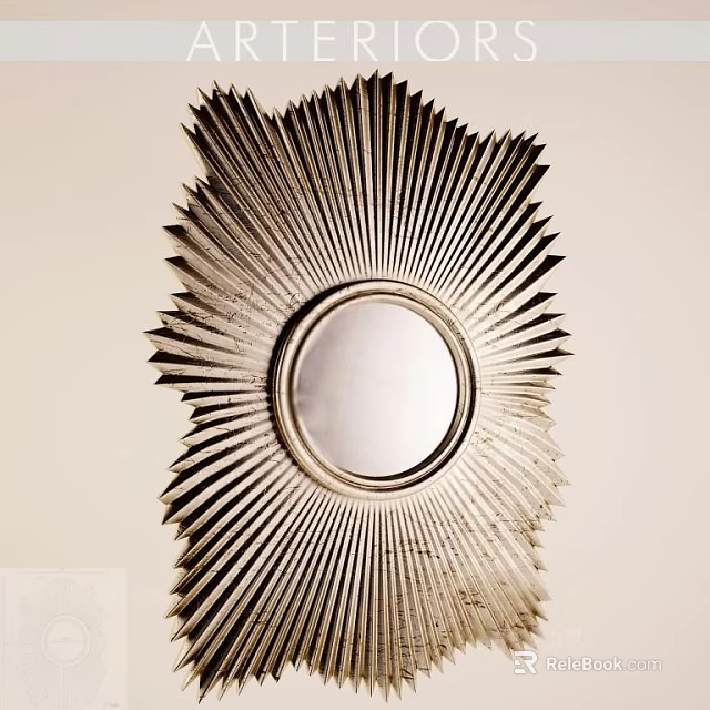 Artistic Sunburst Design Mirror With Metallic Radiant Frame And Circular Glass 3d model 