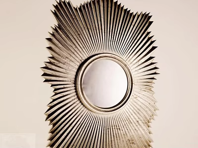 Artistic Sunburst Design Mirror With Metallic Radiant Frame And Circular Glass 3d model