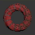 Intricate Red Circular Architectural Structure With Textured Surface And Geometric Patterns 3d model