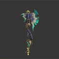 Fantasy Blue Green Dragon Themed Warhammer With Glowing Crystal Accents And Long Handle