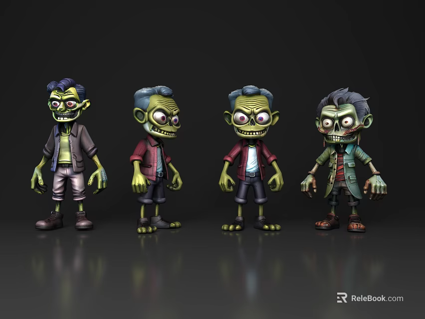 Game Movie Zombie Characters Cartoon Style 3D Models With Different Outfits And Expressions 3d model 