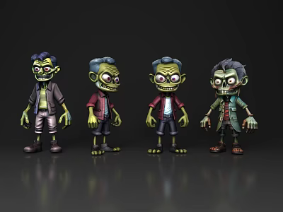 Game Movie Zombie Characters Cartoon Style 3D Models With Different Outfits And Expressions 3d model