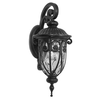 Classic Black Metal Wall Sconce With Glass Shade And Decorative Scroll Design 3d model