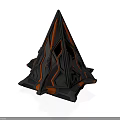 Black And Orange Futuristic Conical 3D Structure With Geometric Lines And Support Base 3d model