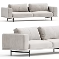 Modern Two Seater Sofa With Textured Linen Fabric Light Beige Metal Legs