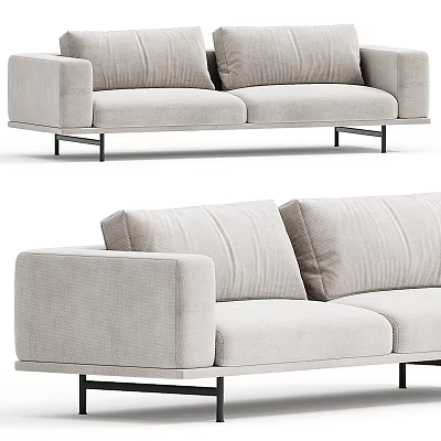 Modern Two Seater Sofa With Textured Linen Fabric Light Beige Metal Legs 3d model