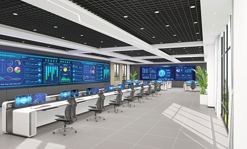 modern monitoring room office command center 3d model