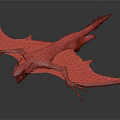 Flying Prehistoric Reptile with Brown Striped Body Large Wings Spikes Flying Posture in Gray Background