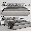 Modern Double Bed Interior Design With Light Gray Upholstery And Black Nightstands 3d model