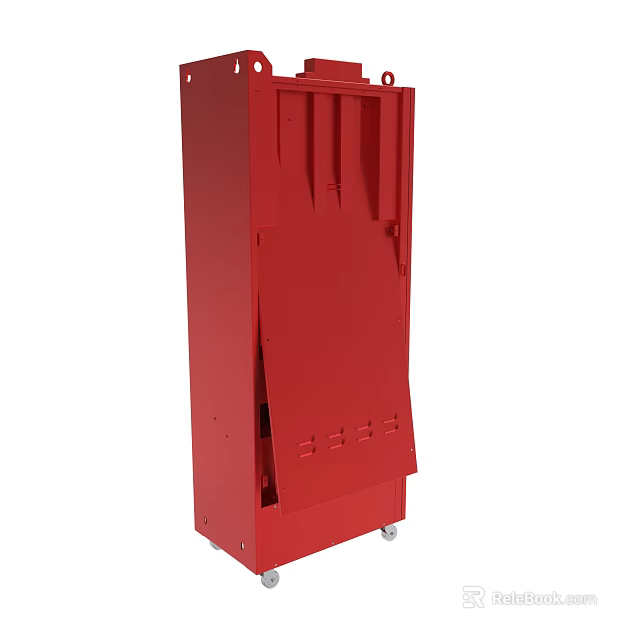 Red Mobile Wheeled Storage Cabinet With Open Door And Internal Compartments 3d model 