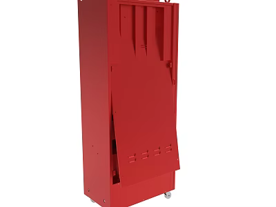 Red Mobile Wheeled Storage Cabinet With Open Door And Internal Compartments 3d model
