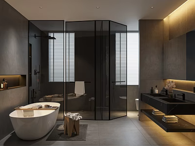 Modern Luxury Bathroom Interior With Freestanding Bathtub Glass Shower Marble Vanity And Large Mirror 3d model