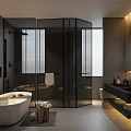 Modern Luxury Bathroom Interior With Freestanding Bathtub Glass Shower Marble Vanity And Large Mirror