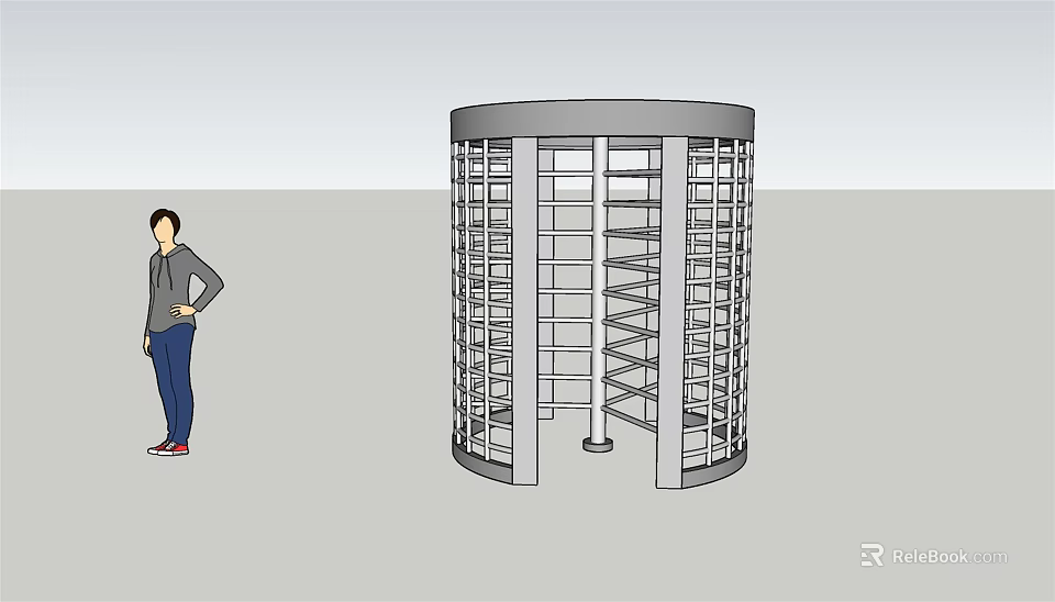 Modern Full Height Revolving Door With Metal Frame And Standing Person 3d model 
