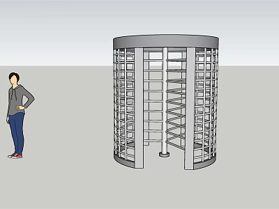 Modern Full Height Revolving Door With Metal Frame And Standing Person 3d model