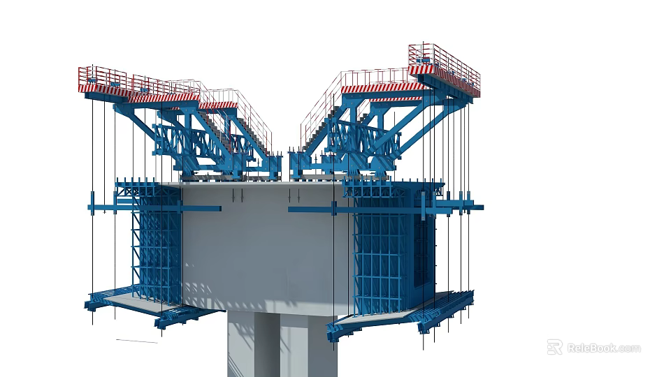 Construction Site Using Blue Formwork And Red Safety Railings For Concrete Structure 3d model