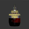 Cargo Ship with Red and Yellow Hull Equipped with Containers and Crane