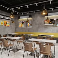 Modern Dessert Shop Interior With Tables Chairs And Lighting