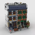Brick Multi Story Building Model With Windows Doors Steps Bench And Tree Decorations