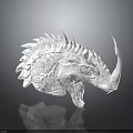 White Mythical Creature Skull Model Featuring Spiked Frills Curved Horn And Intricate Surface Texture
