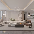 Elegant Modern Open Plan Living And Dining Room With Comfortable Sofas And Spacious Bright Interior