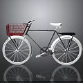 Classic Bicycle With Red Shopping Basket White Seat And White Wheels